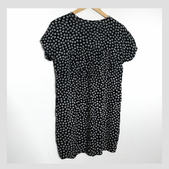 Madewell Shift Dress Black White Floral Short Sleeve Button Neck Mini Dress Sz S - Picture 2 of 10